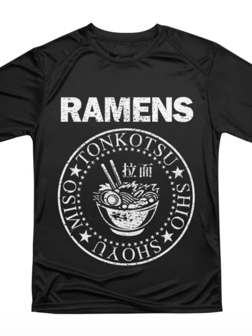 Black 'RAMENS' Graphic Tee with Ramen Bowl Print